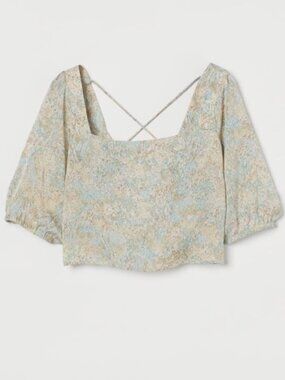 H&M Abstract Floral Tie Back Crop Top Blouse